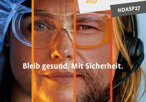 Keyvisual des Deutschen Arbeitsschutzpreises 2027 in quadratischer Form mit Claim und Hashtag